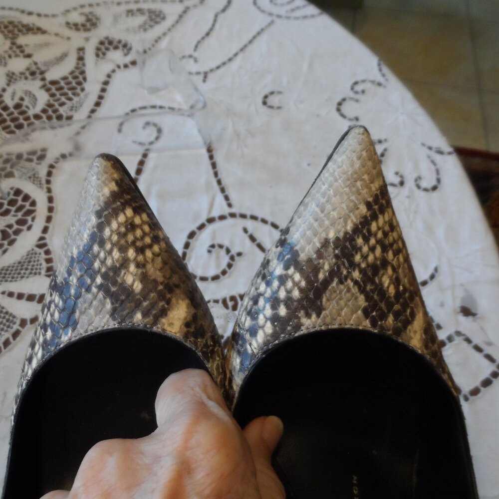 Giuseppe Zanotti Gray Leathe rSnake Skin Print Heeled Pumps Size 38B - Picture 6 of 16